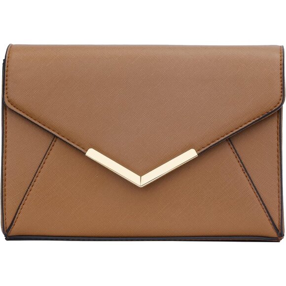 ⚡ Women's Brown Leather Elegant Snap Closure Envelope Foldover Clutch Bag - Picture 3 of 7